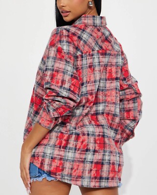 Fashion NOVA Rock The Way Washed Plaid Shirt Red/combo Size 1X NWT