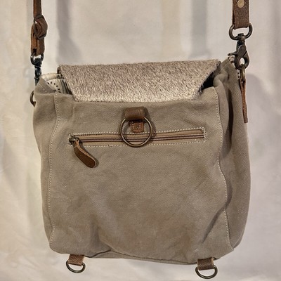Myra Bag Convertible Crossbody Backpack Cow Hide Canvas Gray  display picture 1