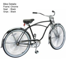 VINTAGE LOWRIDER 26" CHROME Beach Cruiser Bike, STRAIGHT FORK, 144 SPOKES WHEELS
