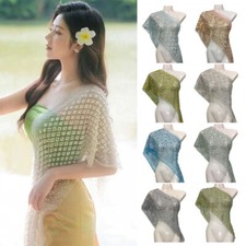 Women Beads Lace Shawl Glitter Scarf Mesh Wrap Cape Ethnic Tourism Beach Cover