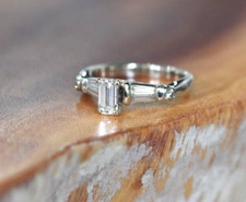 GIA 3980 14k White Gold 3/4CTW 1/2CT Emerald Diamond Engagement Solitaire Ring