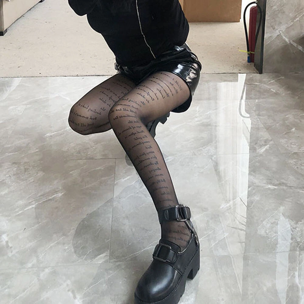 Nylon Woman Inscriptions With Patterned Tattoos Pantyhose