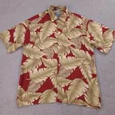 Kaylua Bay Resort Hawaiian Shirt Mens Large Red Rayon Palm Leaves Aloha