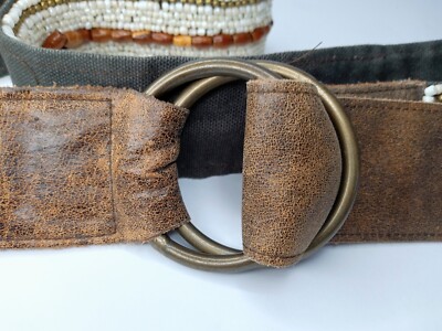 Boho Gypsy Belt Sea Pearls Beads Ring Buckle Leather Coastal  display picture 3
