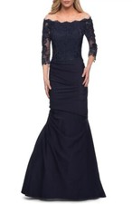 La Femme 29324 Lace Bodice Mermaid Gown SZ 2 Navy 588