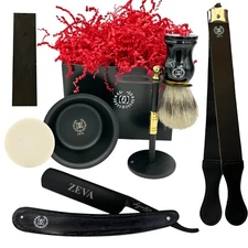VINTAGE BARBER SALON STRAIGHT CUT THROAT SHAVING RAZOR Gift Set 7 Pc Luxury Kit