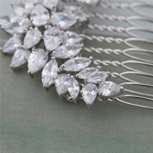 Wedding Comb Rhodium Plated Copper Cubic Zirconia Prom or Bridesmaid - Picture 6 of 10