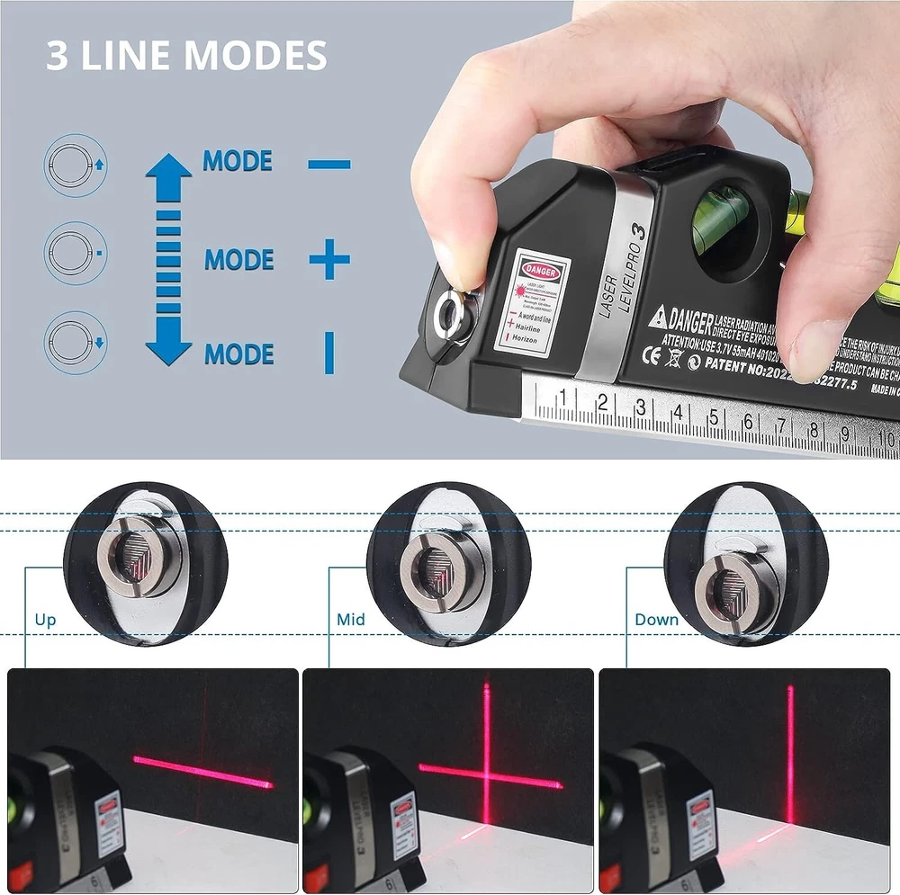 Adjustable Laser Level Line Tool with Metal Tripod Stand & 8-Foot Measuring Tape