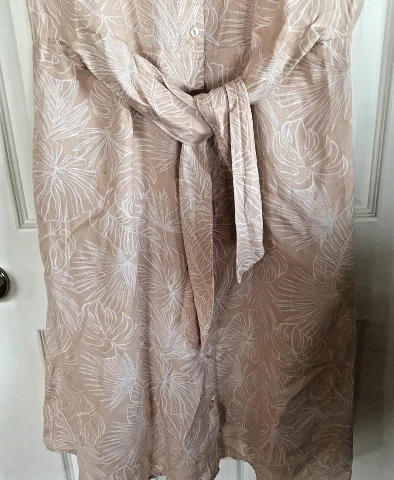 Basque Dress Size 8 Linen Button Front Short Sleeve Front Tie Elastic Back Panel - Image 3 of 4