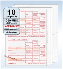 2023 IRS Tax Form 1099-MISC Laser 10 recipients+(2)1096 #MISCS405 2UP 4pt NO Env