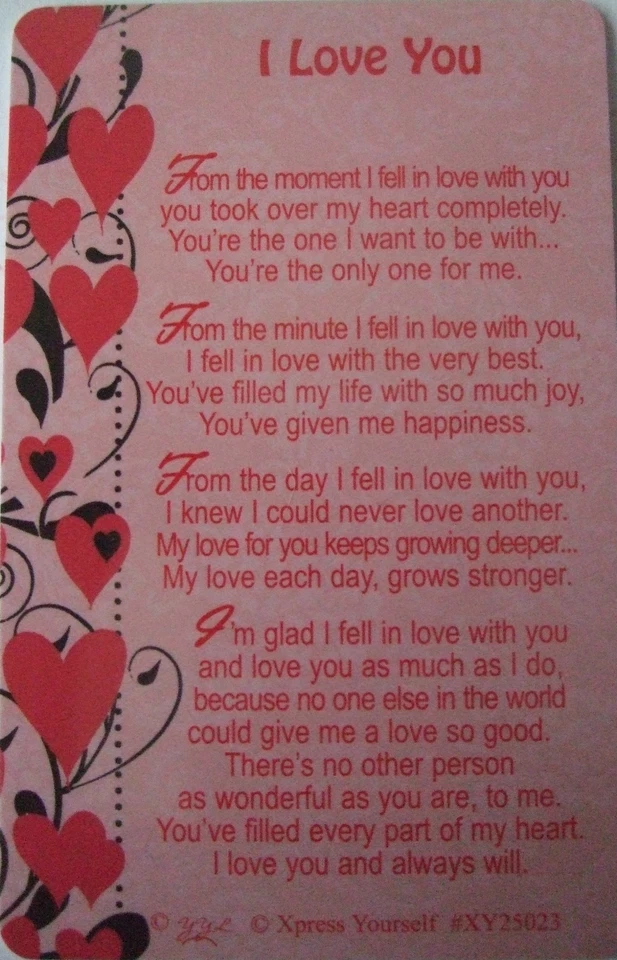 XPRESS YOURSELF Pocket Keepsake Messages "I Love You" Wallet/ Purse Card/(Hearts-Black/Red)