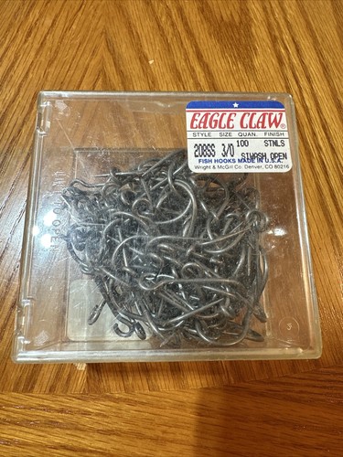100 Eagle Claw 208SS Hooks Siwash Salmon Open Eye Stainless Steel 3/0