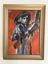 Vintage Mid Century Modern Figural Woman Abstract Art Painting Signed Original