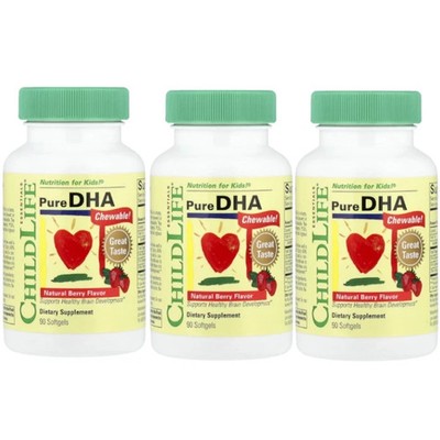 ChildLife Pure DHA Chewable Natural Berry 90 Softgels (Pack of 3)
