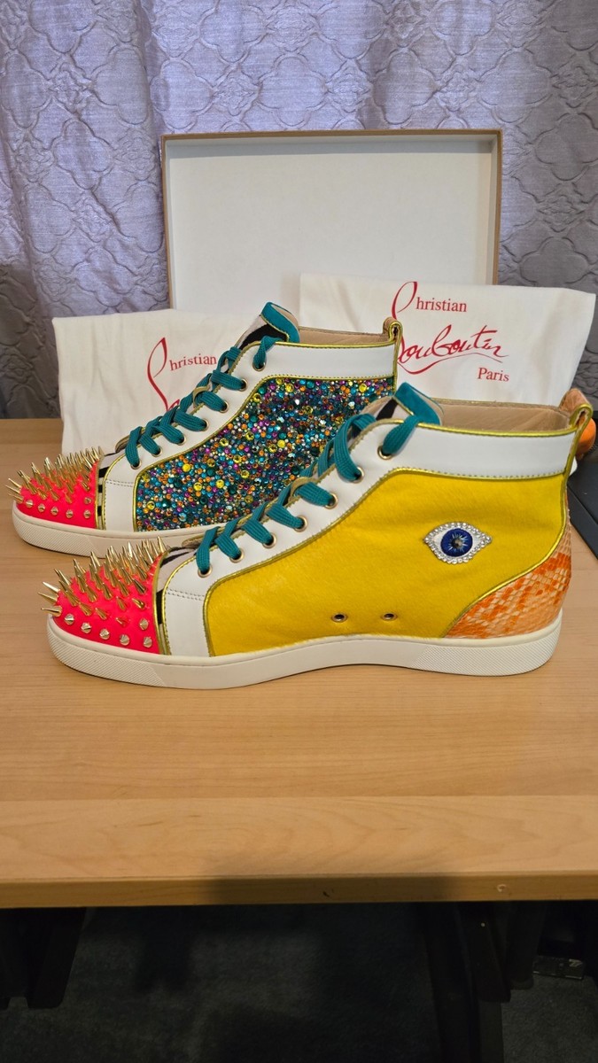 Christian Louboutin Multicolor Yellow Black Red Suede High-Top Sneakers Christian Louboutin Louis High-Top Spikes Sneaker – Black  main image 4