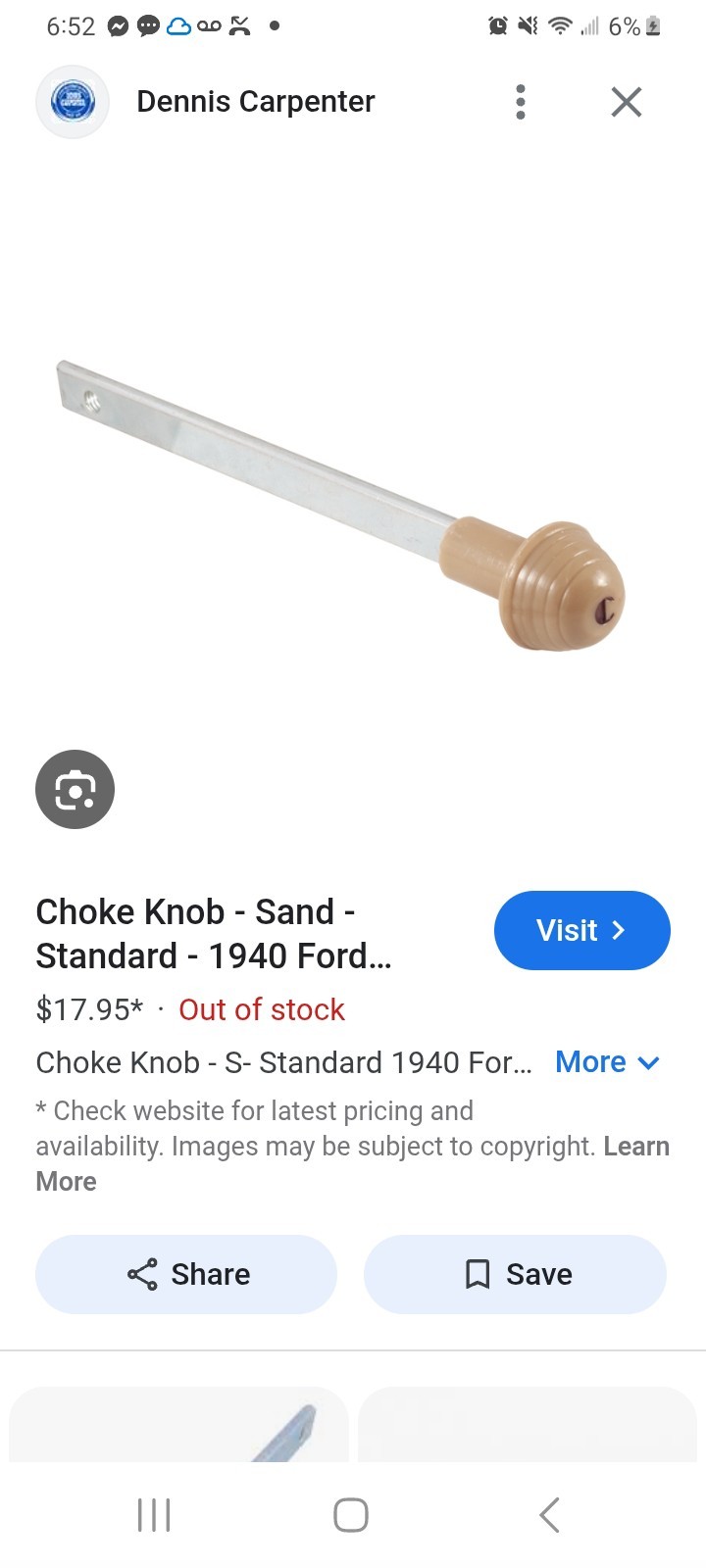 1949 Ford Dash Knob Kit.....push Botton Starter Button.....window Knobs......