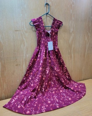 Hill House Home Ellie Nap Dress Burgundy Botanical Size XXS | BRAND NEW | NWT