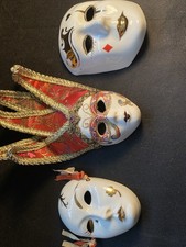 Vintage Venetian Porcelain Masks Set of 3 Jester Harlequin 24K Gold Spain