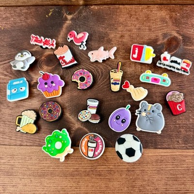 23pc Assorted Cute Shoe Charms Dunkin Donuts Chick-fil-A Food Animals Soccer PVC
