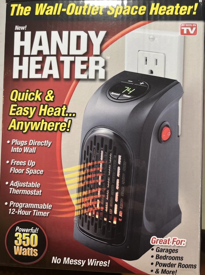 Handy Heater Wall Outlet Space Heater 350W Adjustable Thermostat Timer -Works - Image 2 of 4