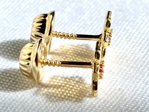 18k solid real gold earrings: Flower earrings • screw back - Picture 3 of 6