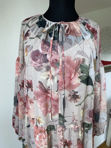 H&M Kleid Maxikleid mit Unterkleid Chiffon Blumen Rüschen Boho Gr S M wie Neu - Bild 7 von 10