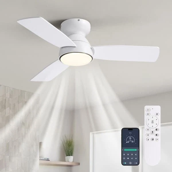 Pacific Core 32 in. Smart Indoor White LED Flush Mount Ceiling Fan with Remote