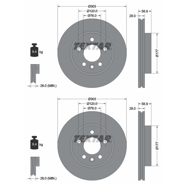 2X Textar Bremsscheiben Vorne 303Mm InnenbelÜFtet Passend FÜR VW Amarok |-image
