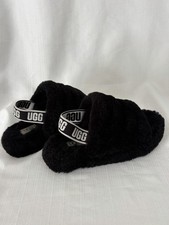 UGG Kids Fluff Yeah Slide Black Shearling Slippers Size 1 EU 32.5 B143