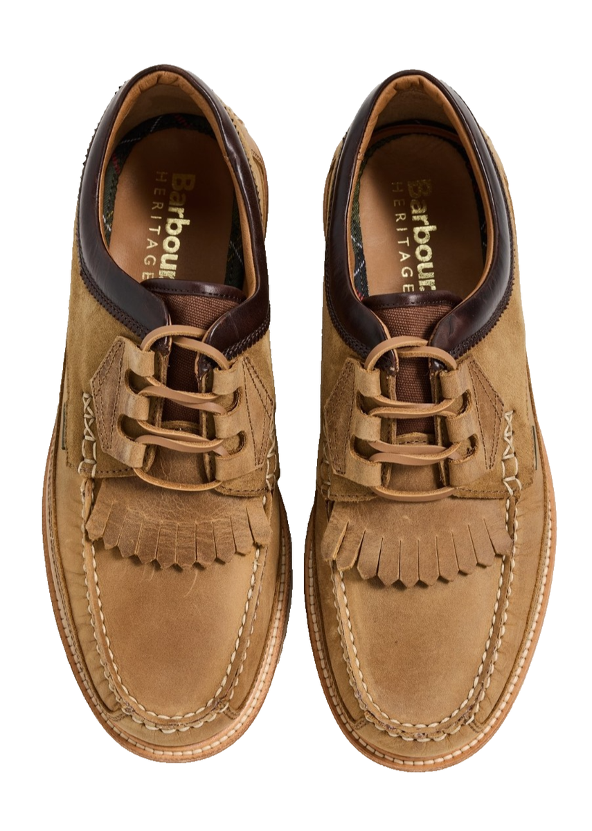 Barbour Grindon Leather Moccasin Boots Light Tan Chocolate Mens