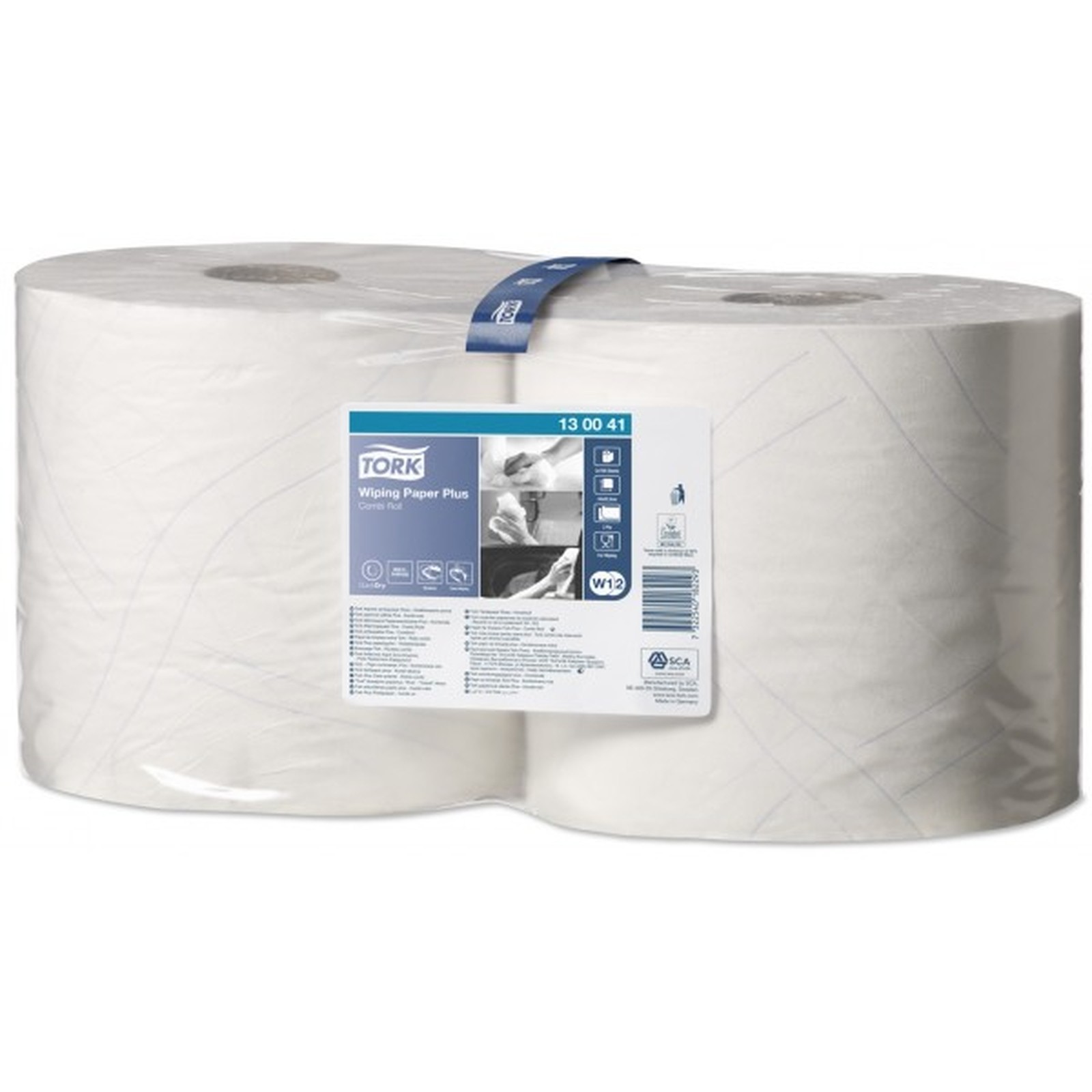 White 2 Ply Premium Wiping Paper Plus - 2 x 255m Combi Rolls - Tork 130041