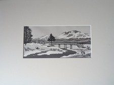 Gihachiro Okuyama 1907-1981  - Mt. Asama in Snow  Mounted Modern Woodblock Print