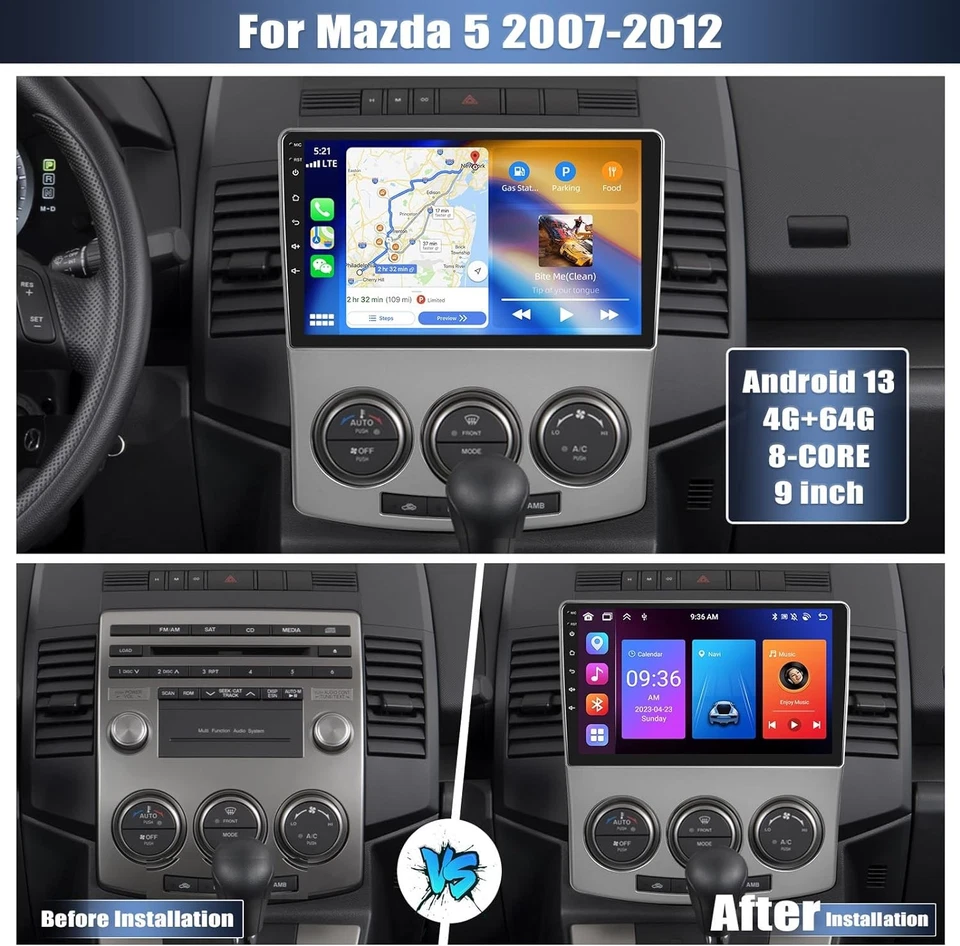 Für Mazda 5 CR19 2005-2010 Autoradio Carplay Android 15 BT GPS Navi DAB+ 2+32G - Bild 4 von 4