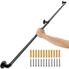 Uimoso Pipe Stair Handrail Staircase Handrail 4 FT Carbon Steel Wall Mounted