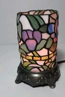Vintage Tiffany Style Stained Glass W/Floral Pattern Cast Iron Base