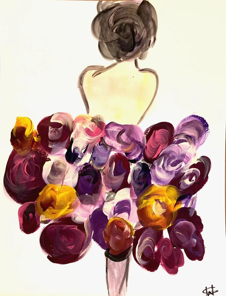 Оригинальный цветок леди 14 X 11 галерея бумаги акрил абстрактный красочный современного искусства - Изображение 2 из 4