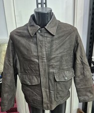 CLINTON U.S.A. Used leather jacket men man size 46 brown LLR12