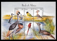 Liberia 2003 - Birds of Africa - Hoopoe, Ruff - Sheet of 6 Stamps MNH
