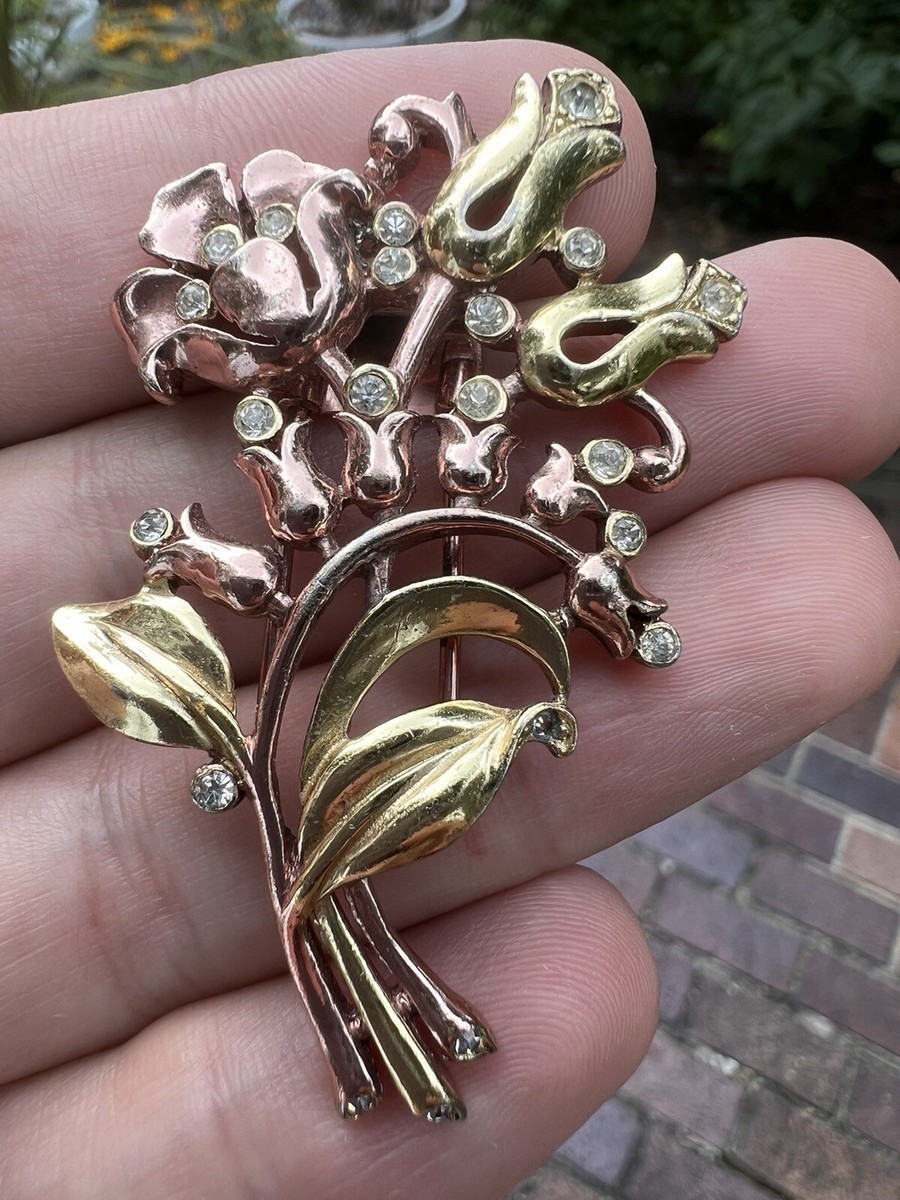 フィリップフェランディス　クリスタル　ブローチ　花 Rare Vintage Crown Trifari Alfred Philippe Rhinestone Flower