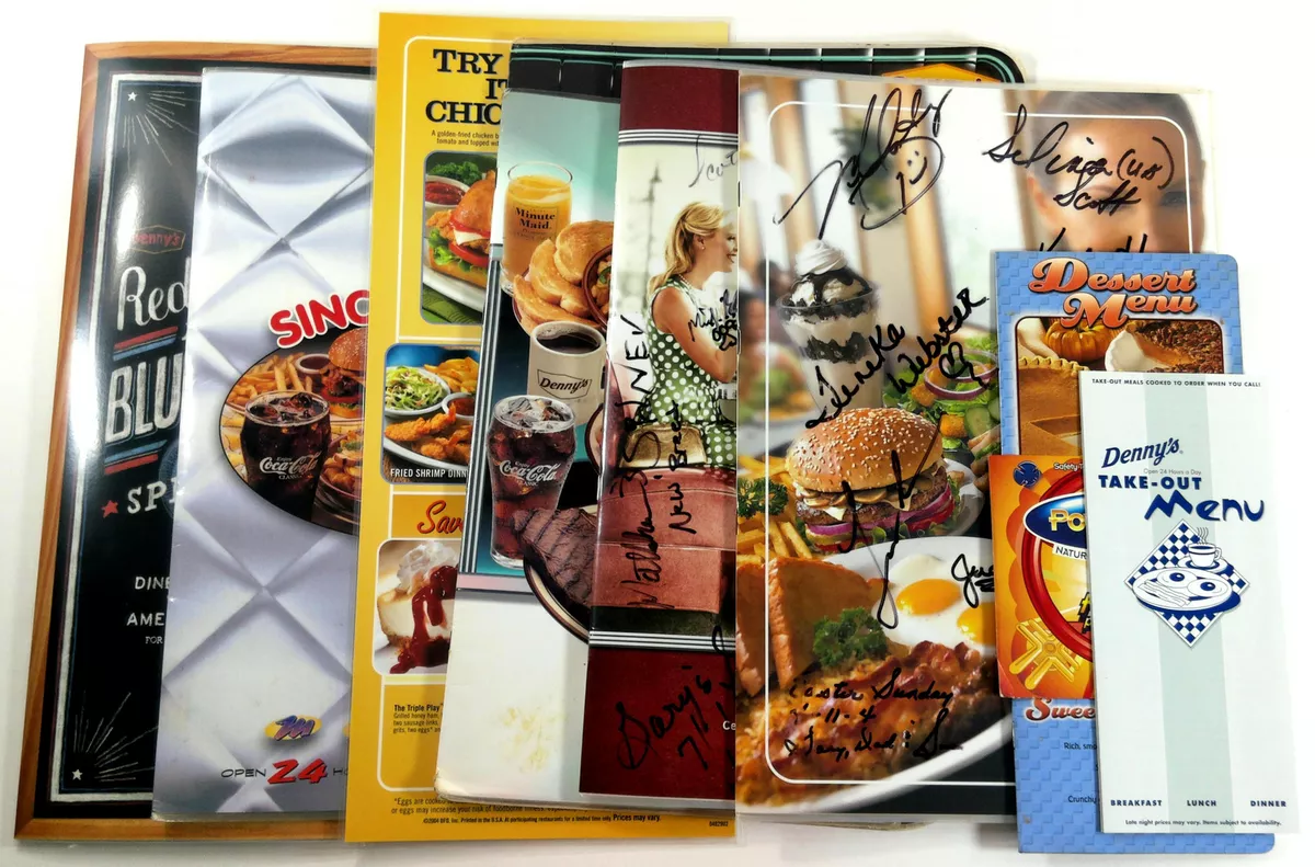 Lot of 8 Original DENNY'S Restaurants Menu Collection Laminated Signed