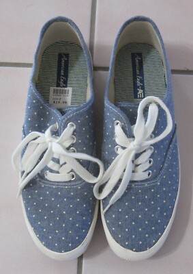 AMERICAN EAGLE Women's sz blue dotted canvas tennis sneakers, very good 