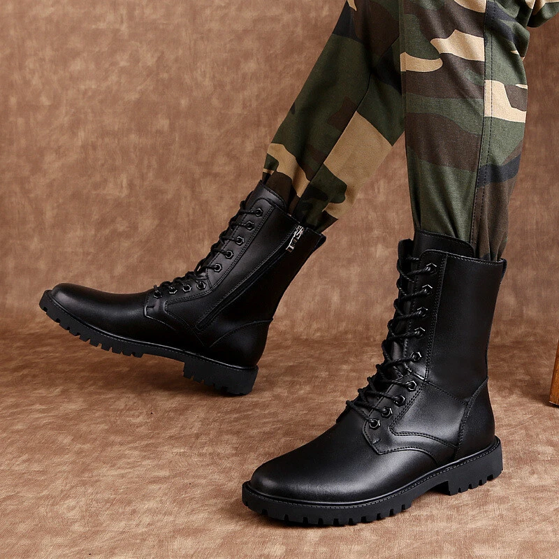 Mens Winter Warm High Top Fleece Boots Combat Faux Leather Outdoor Shoes Fashion