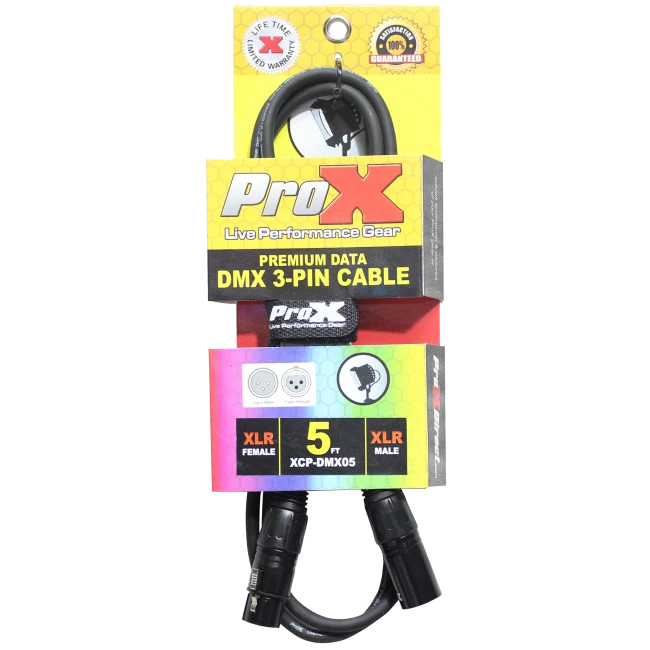 4 Pack Pro X 5 Ft. DMX XLR3-M to XLR3-F Premium Cable - Image 2 of 4
