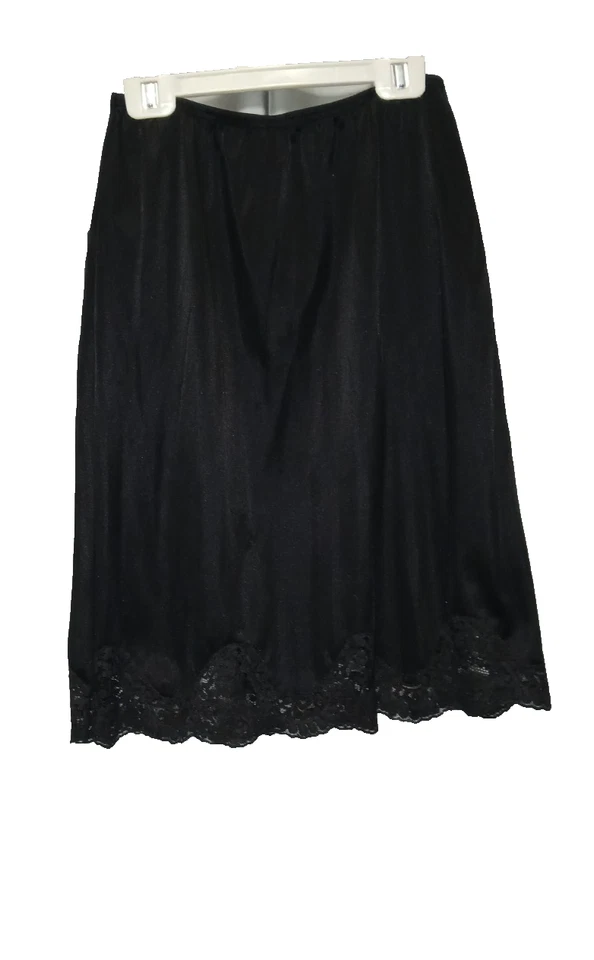 复古短半懒人 S 码黑色花边装饰 22 英寸长尼龙 1 开衩衬裙 — 第 4/4 张图片