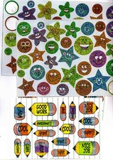 ENCOURAGEMENT,GOOD WORK,FUN PENCIL,SPARKLY SMILEY FACE STICKERS, 185 STICKERS 