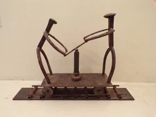 Vtg blacksmith horseshoe railroad spike 22" sculpture rail art cart pump