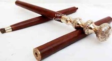 HEAD HANDLE WOODEN WALKING STICK ANTIQUE STYLE VICTORIAN BRASS CANE VINTAGE GIFT