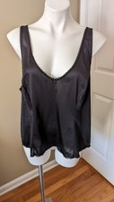 VASSARETTE Silky Black Nylon V-Neck Satin Bow Lace Trim Cami/Tank Top 2XL 46 