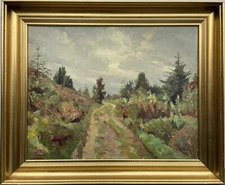 Harald Pryn 1891-1968 Naturlandschaft With Field Path Under Overcast Canopy