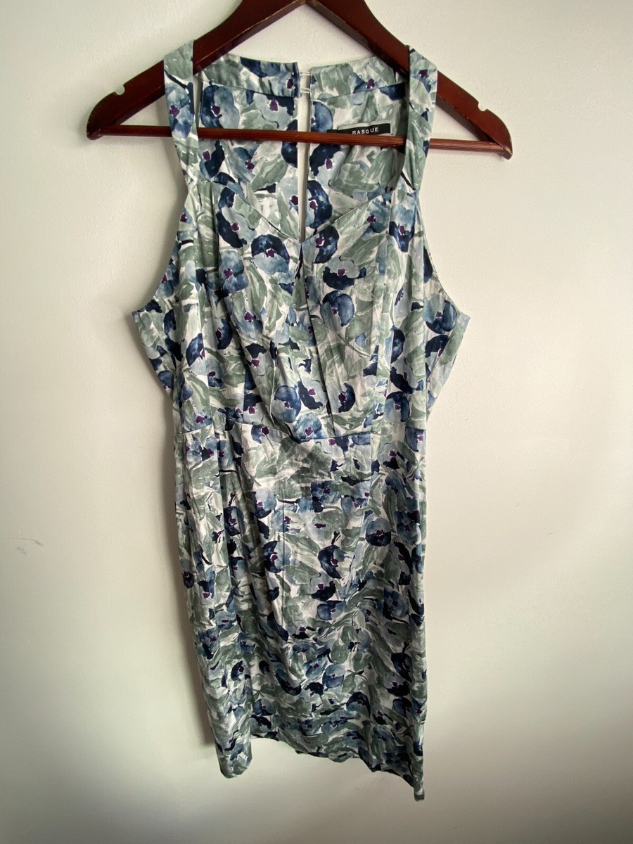 Basque Dress Womens Size 12 Blue Green Floral Sleeveless V-Neck Zip Button  Lined | eBay
